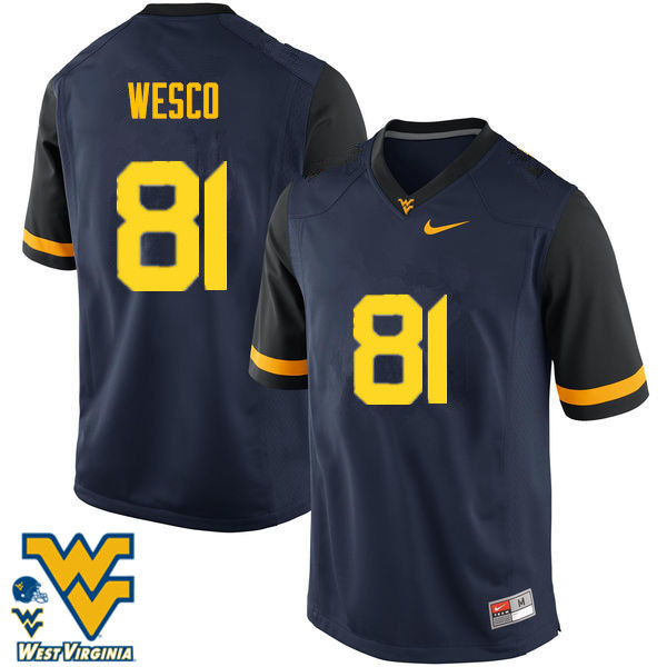 NCAA Men's Trevon Wesco West Virginia Mountaineers Navy #81 Nike Stitched Football College Authentic Jersey RD23V21XQ